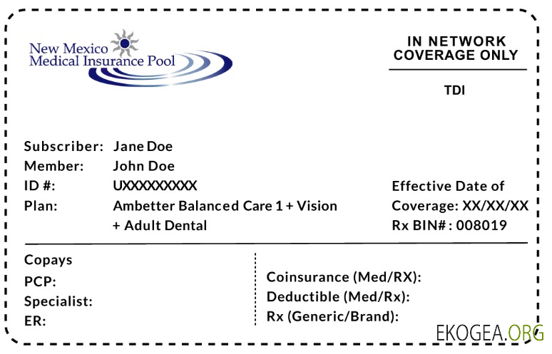 Carte d'assurance maladie du Nouveau Mexique